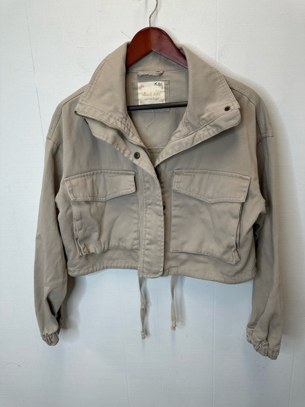 Altar'd State Small Cropped Boxy Oversized Utility Jacket in Light Taupe